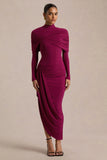 Aneira Burgundy High Neck Maxi Dress With Cape Sleeves