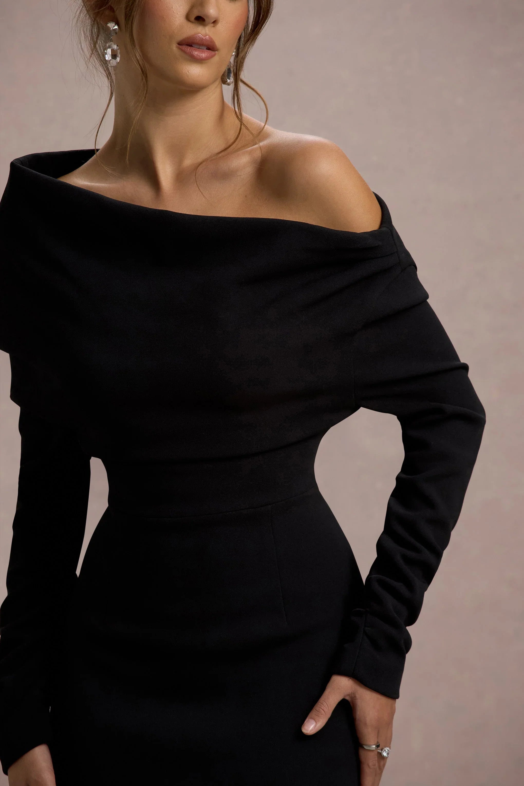 Lou Black One Shoulder Asymmetric Maxi Dress