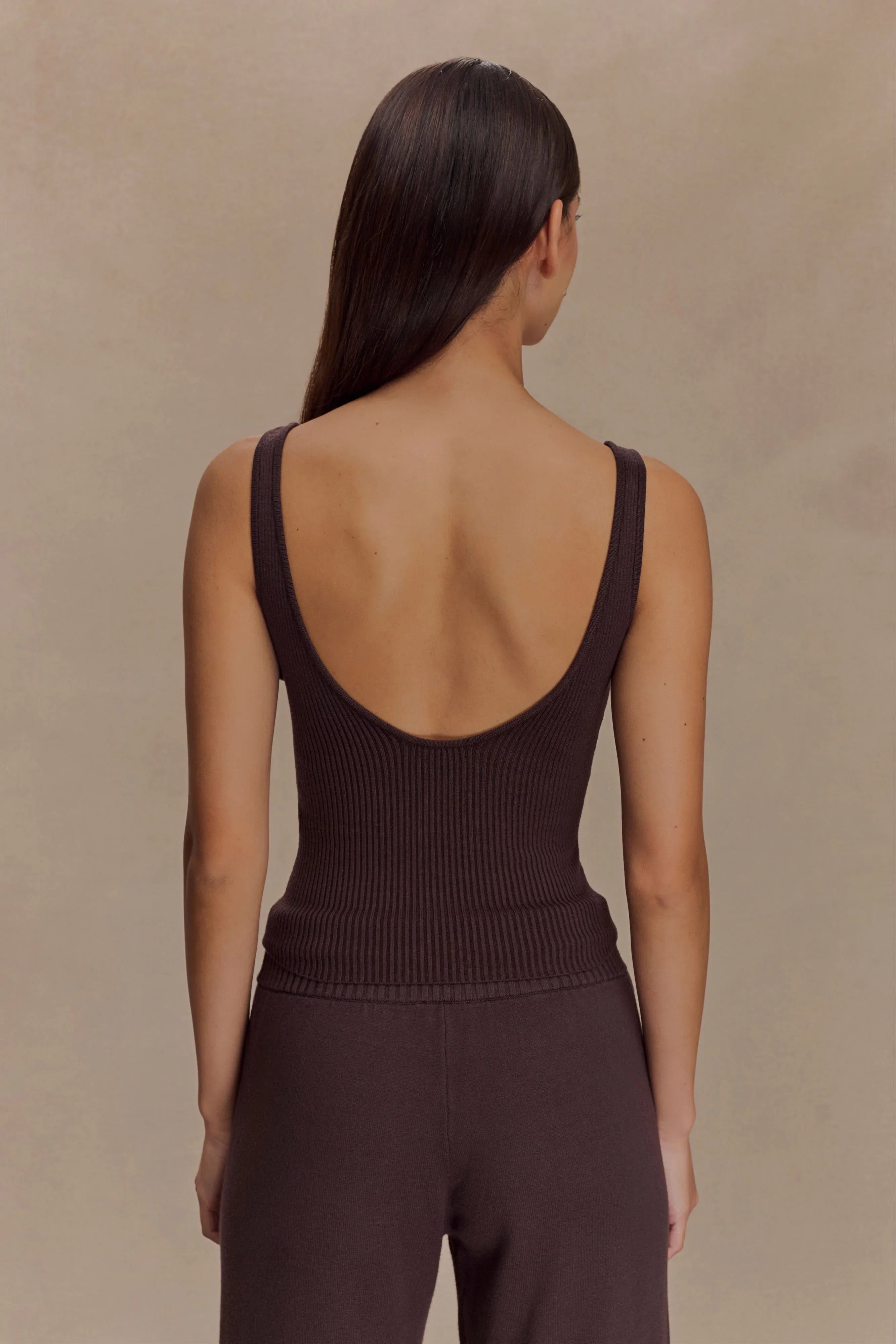 Natalya Ribbed Knit Cami Top Dark Chocolate