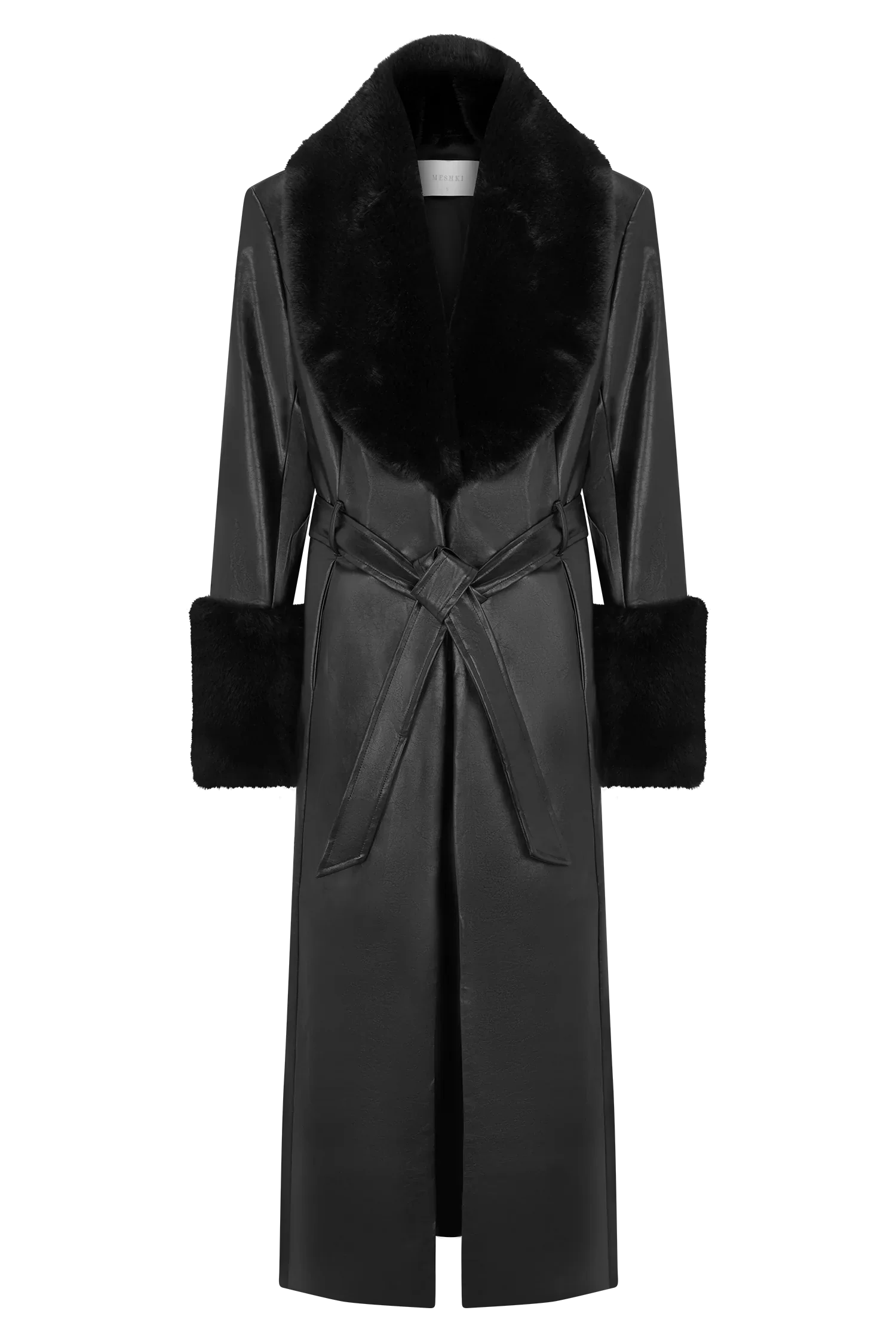 Bec Faux Leather Trench Coat With Faux Fur Black
