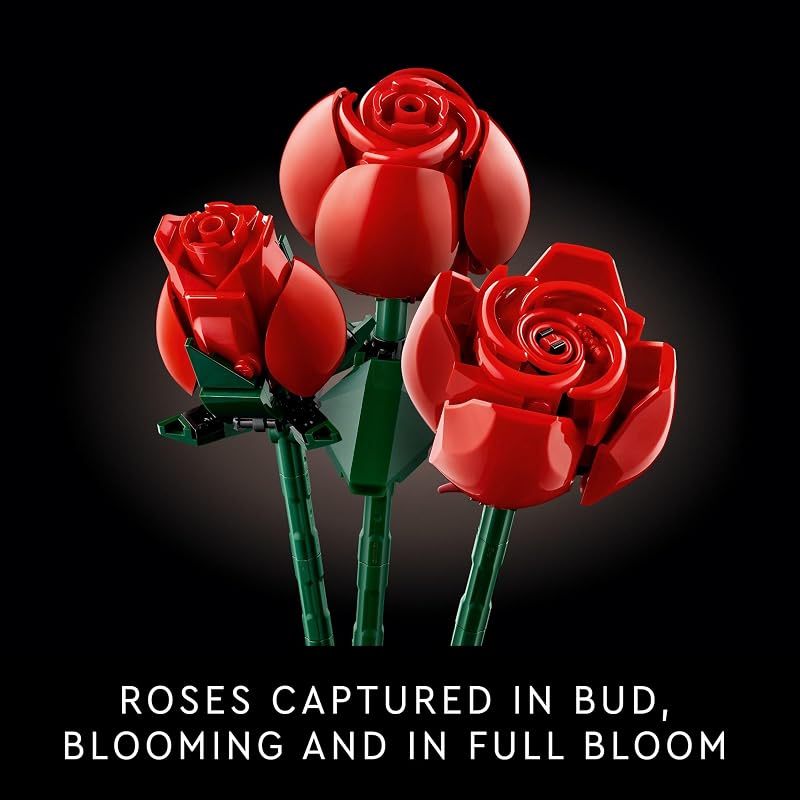LEGO Botanicals Bouquet of Roses Artificial Flowers Fake Red Roses Building Set for Adults Ages 18 Gifts for Birthdays for Her Home Decor for Table Display 10328