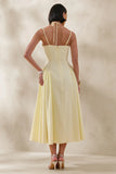 Audrey Lemon Sweetheart Neck Midi Dress With Ruching Detail