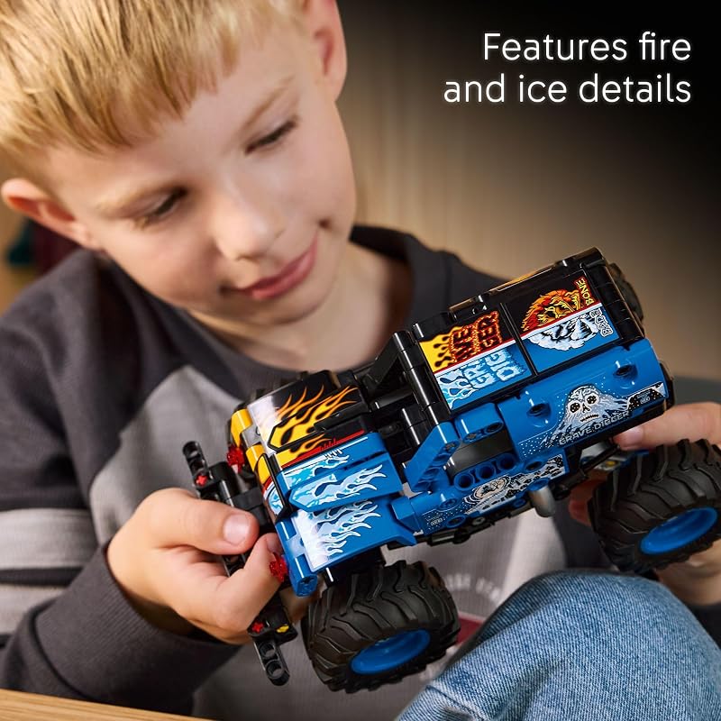 LEGO Technic Monster Jam Grave Digger Fire and Ice Building Toy for Boys Girls Monster Truck Toy W Pull Back Racing Action for Kids Ages 7 Gift Idea for Birthdays 42219