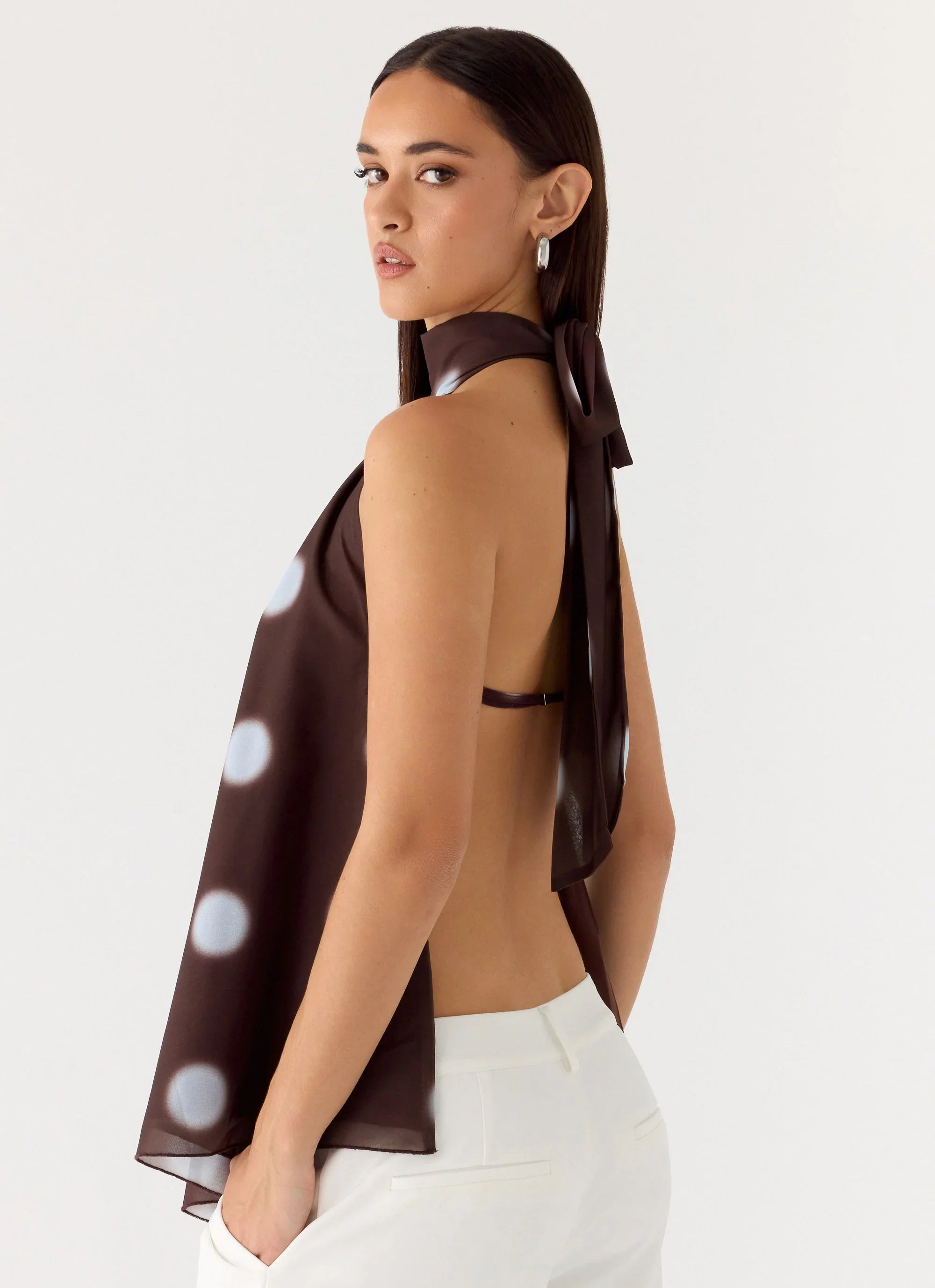 Corrida Backless Top Chocolate Blue Dot