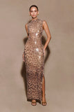 Veronica Sequin Midi Dress Leopard Print