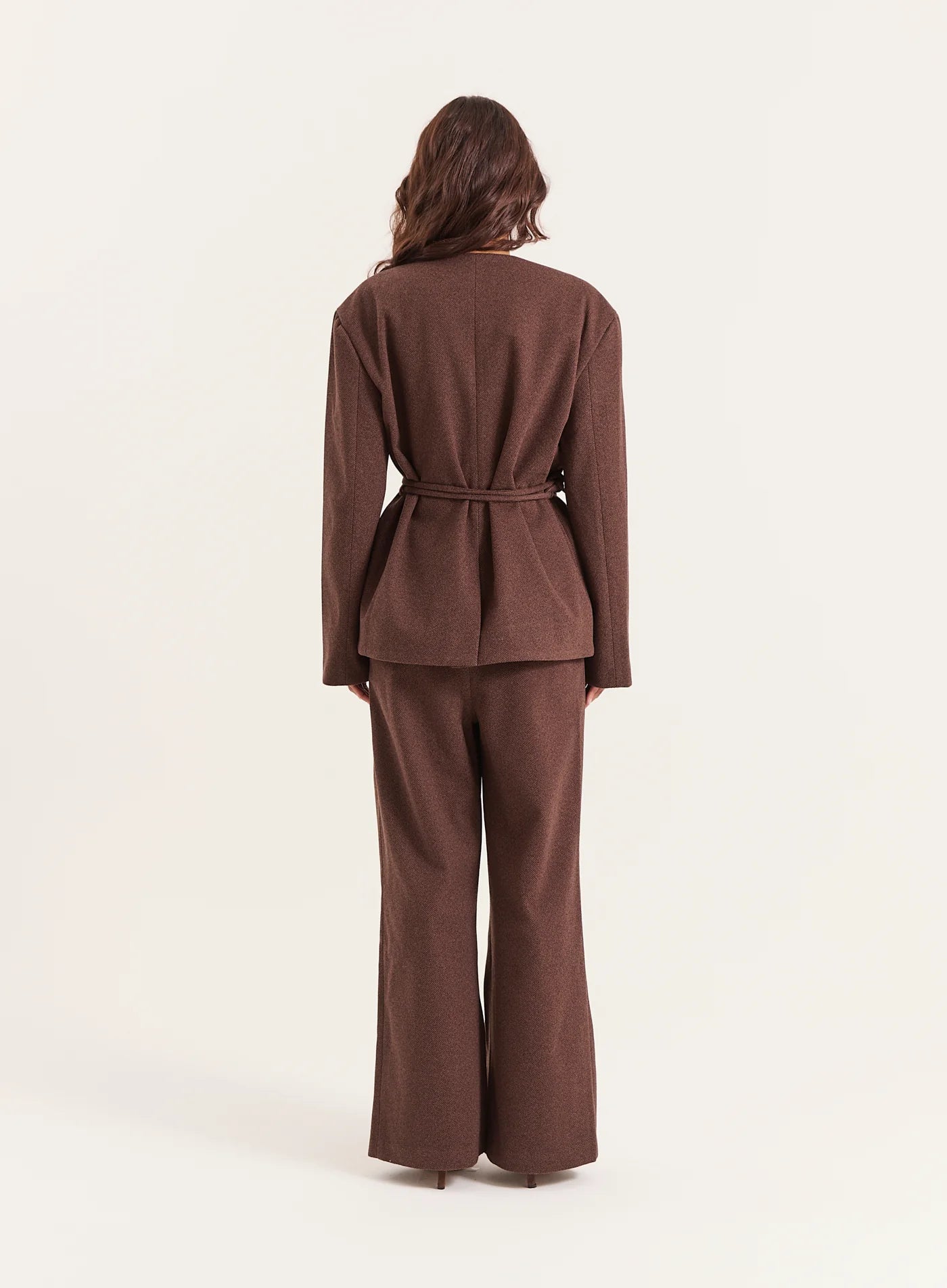 Chocolate Herringbone Tie Waist Wrap Jacket