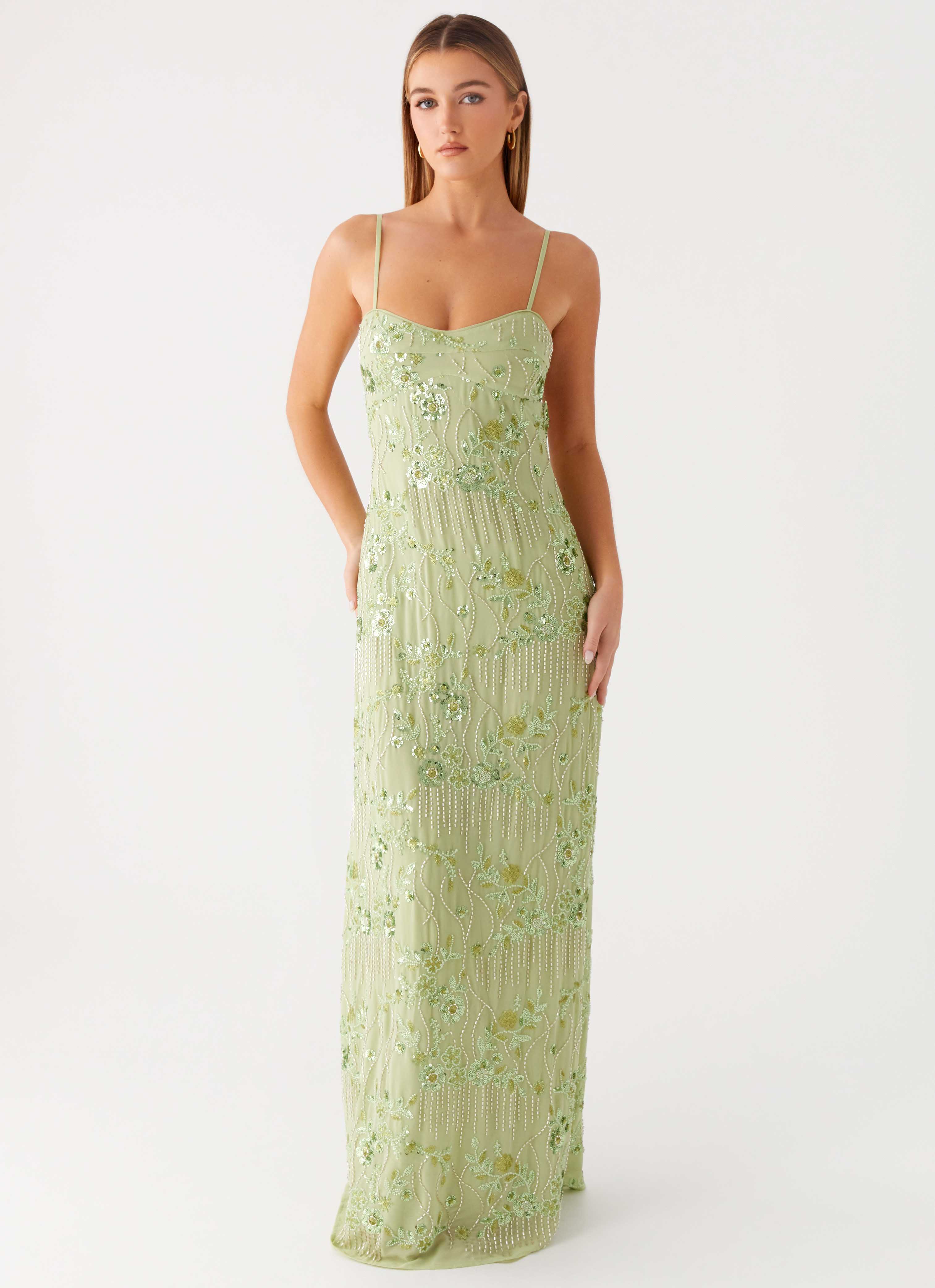 Celandine Beaded Maxi Dress Lime