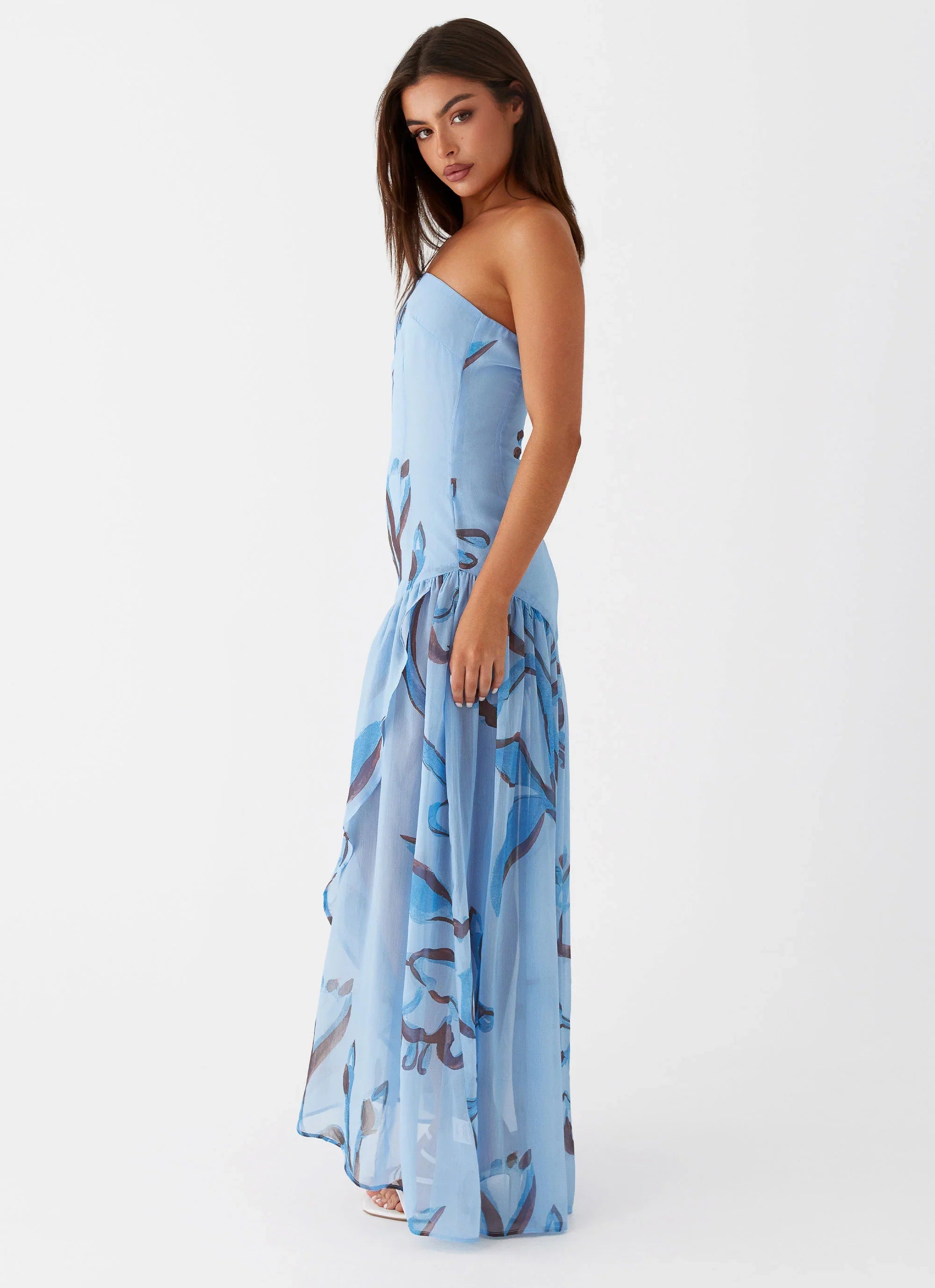 Solaris Strapless Maxi Dress Blue Floral