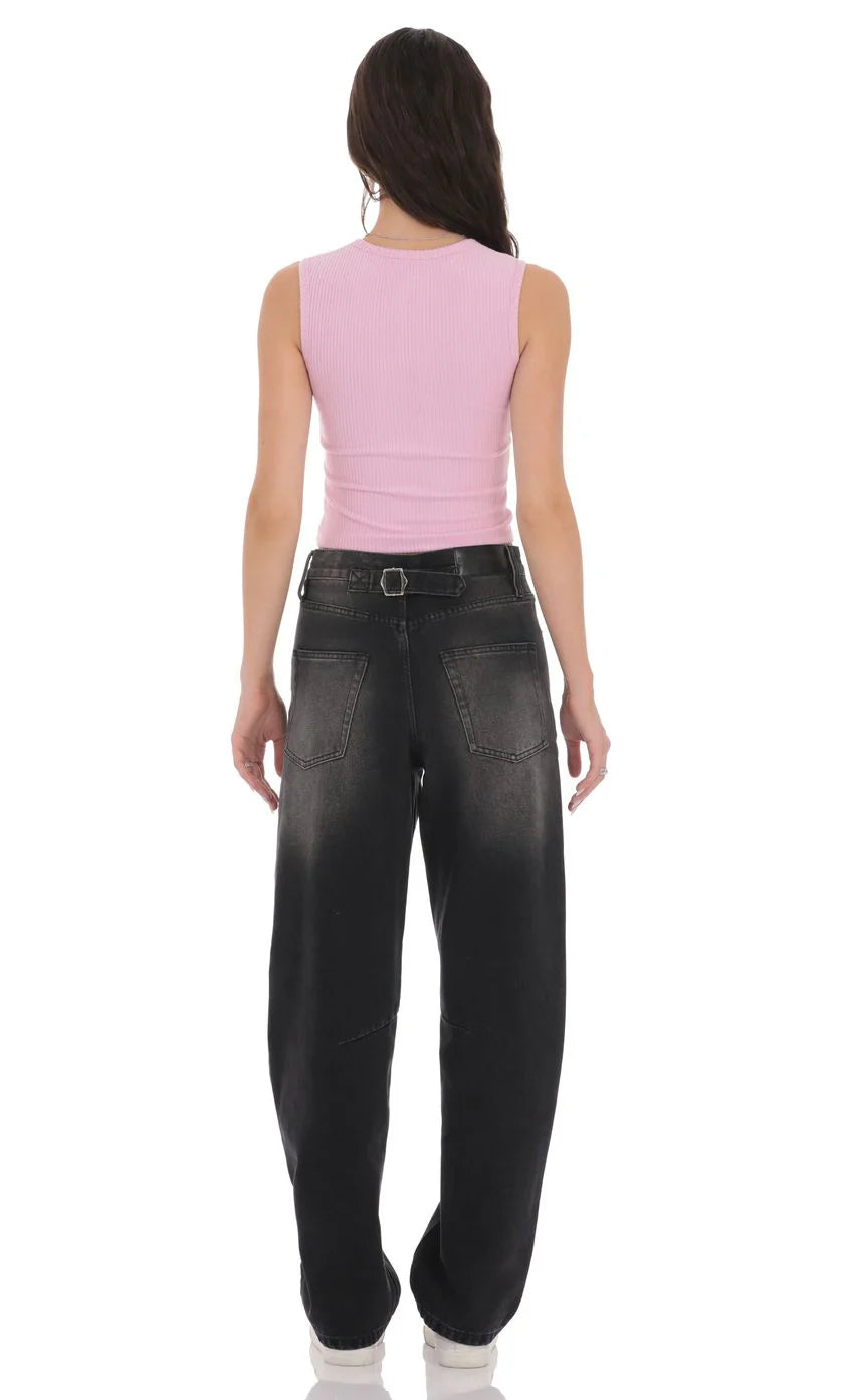 Distress Barrel Jeans in Faded Black