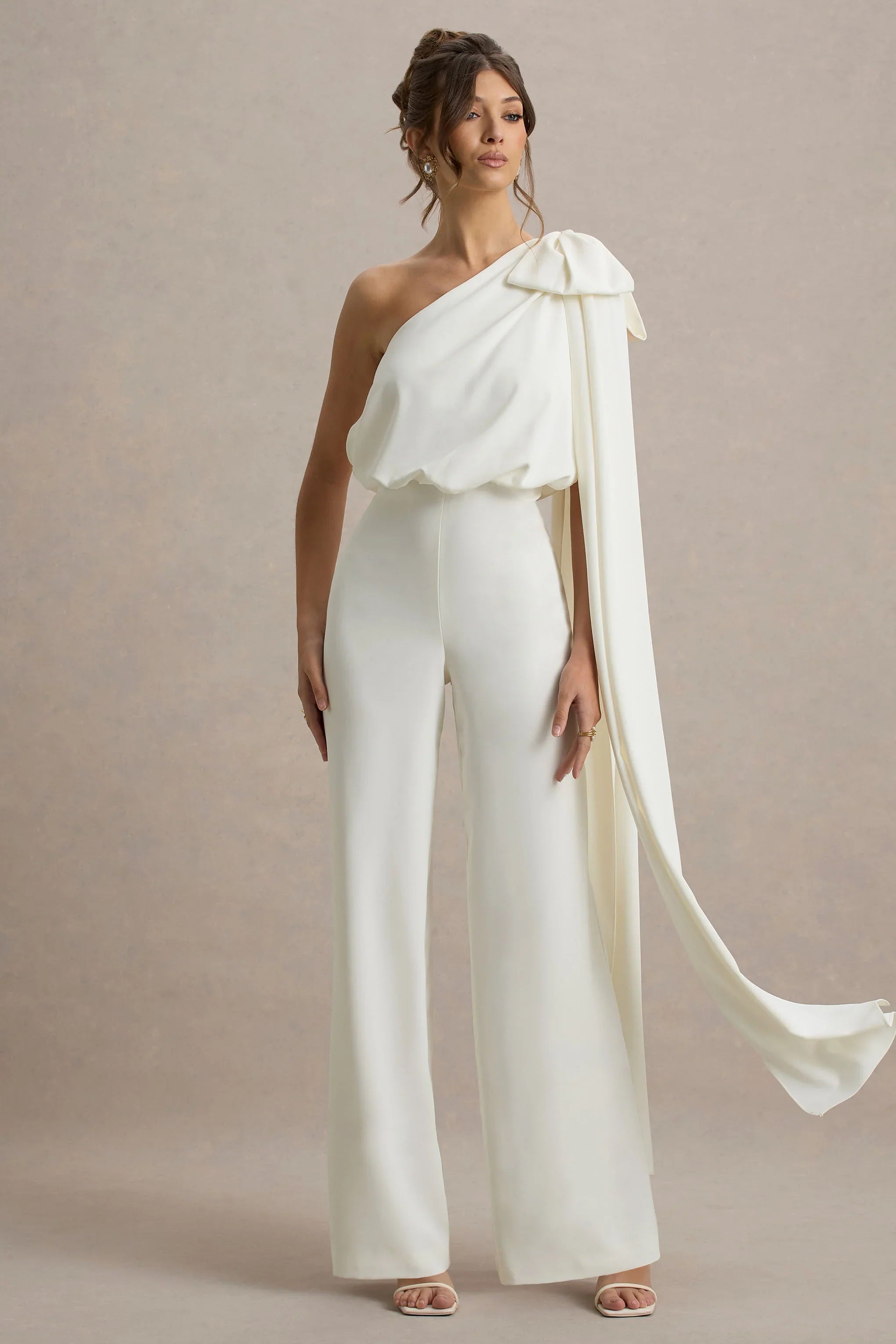 Alice Cream Asymmetric Bow Shoulder Jumpsuit With Drape