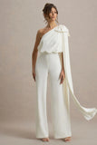 Alice Cream Asymmetric Bow Shoulder Jumpsuit With Drape
