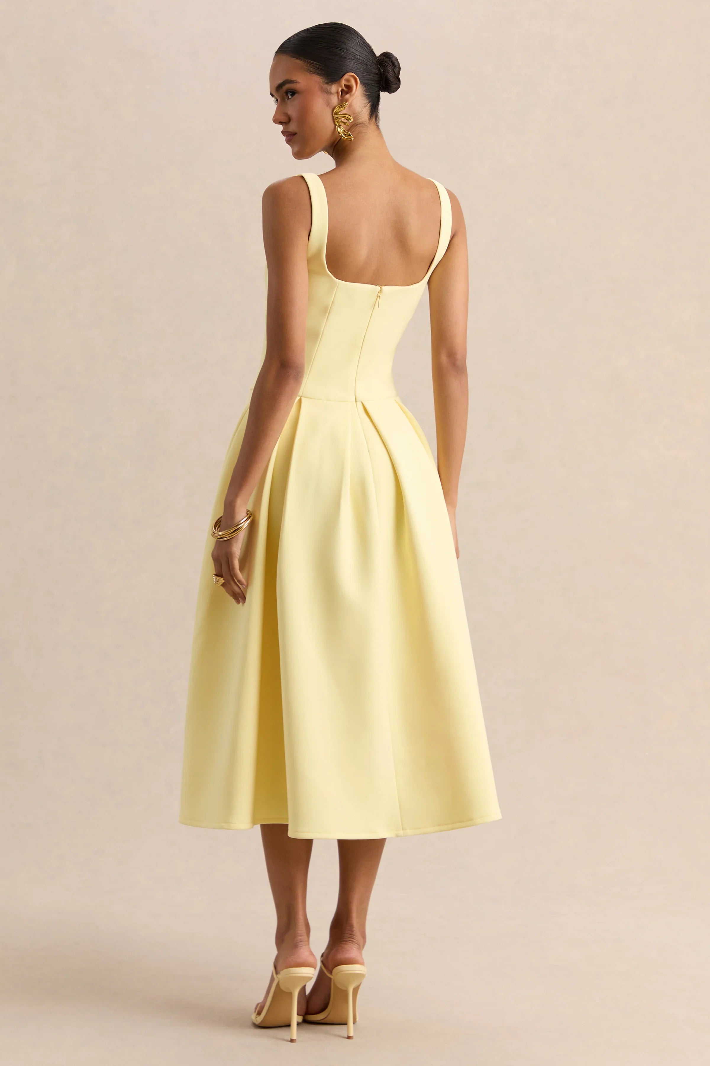 Greta Lemon Sweetheart Neck Midi Dress