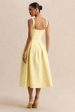 Greta Lemon Sweetheart Neck Midi Dress