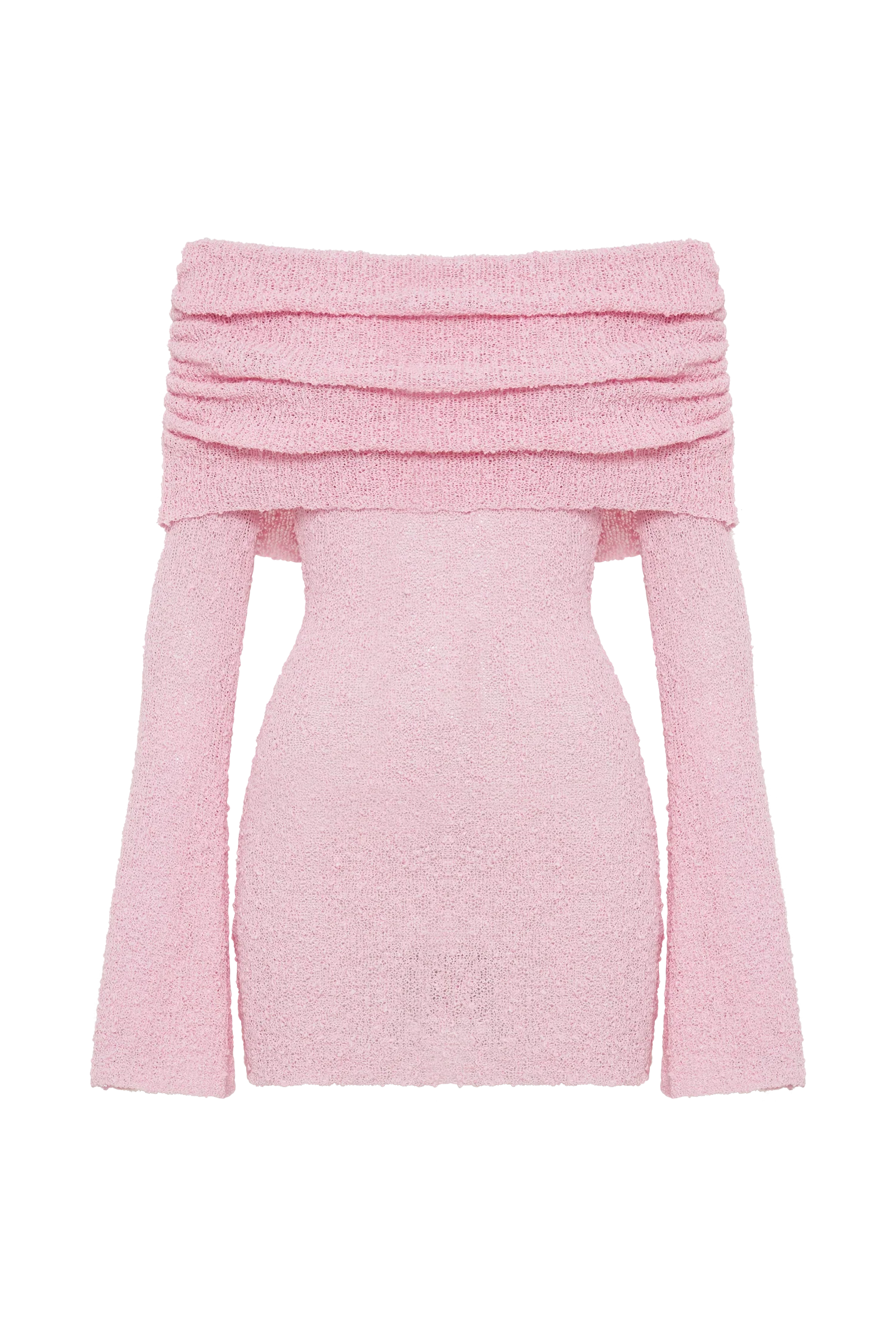 Marisol Off Shoulder Boucle Mini Dress Baby Pink