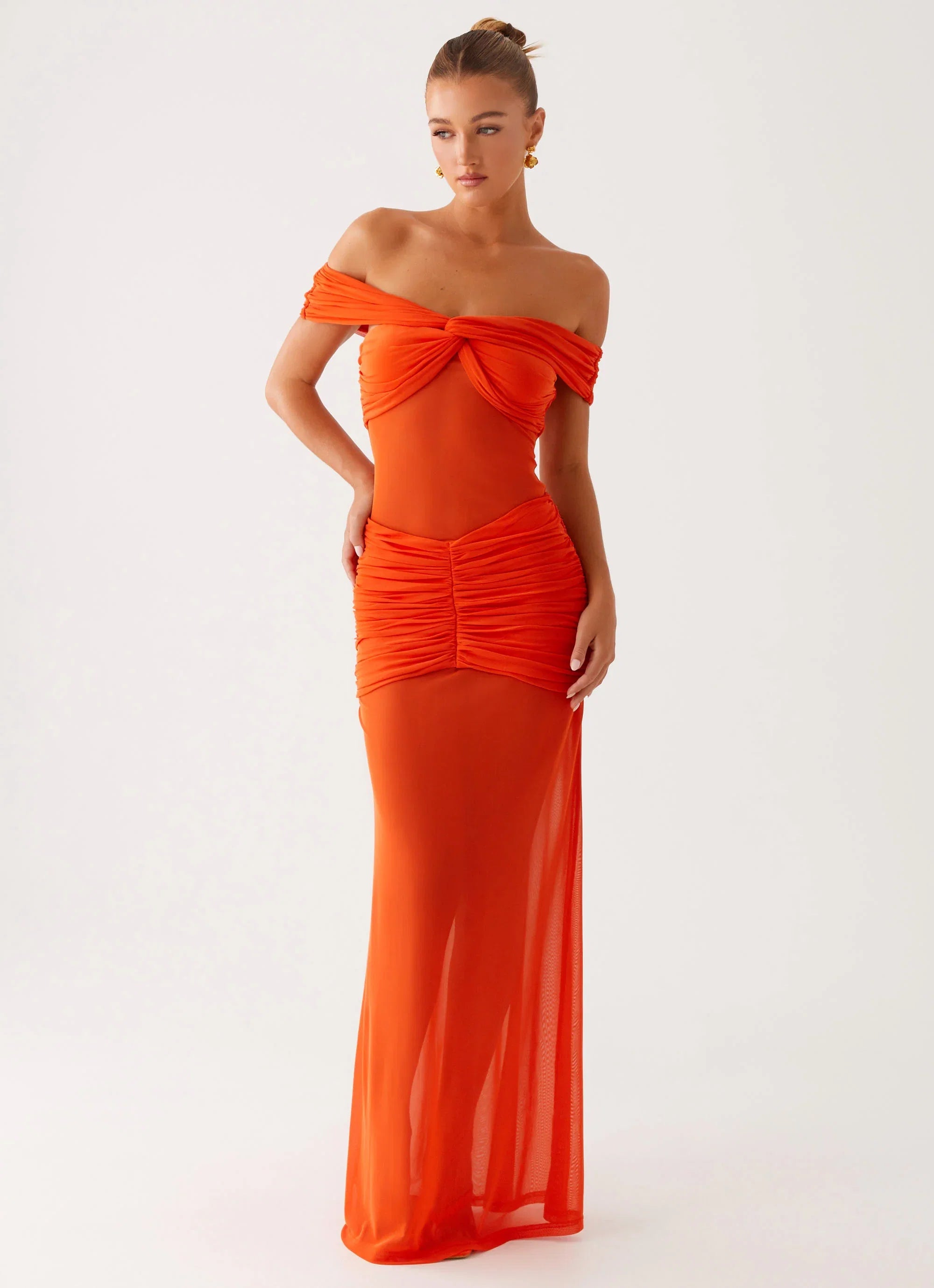 Charming Off Shoulder Maxi Dress Orange