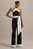 Caterina Black White Halter Neck Wide Leg Jumpsuit