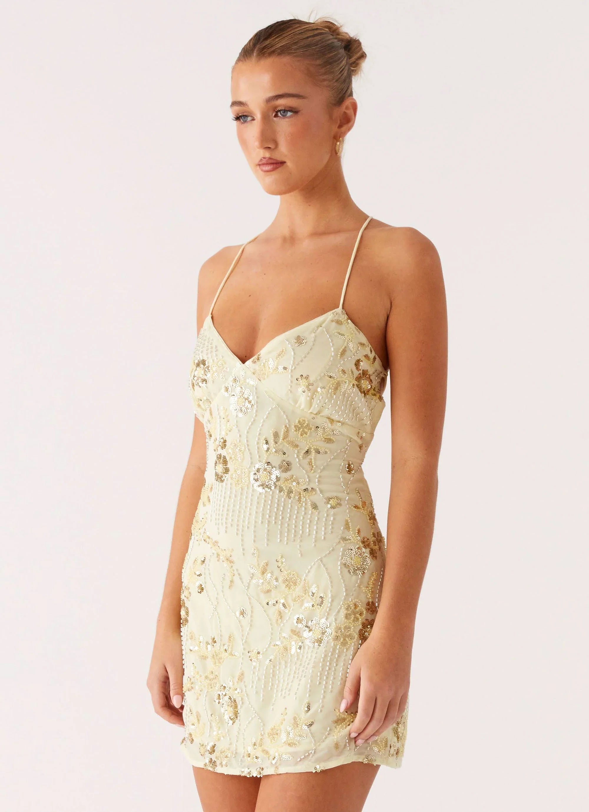 Vietta Sequin Cami Micro Mini Dress Yellow
