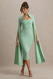Linden Light Green Bodycon Cape Sleeve Midi Dress