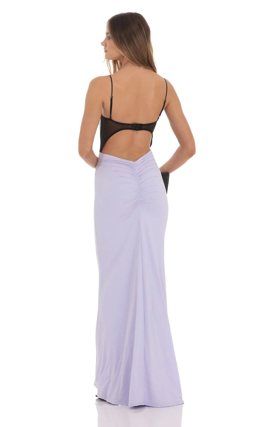 Open Back Two Toned Maxi Dress in Lavender