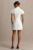Etta White Plunge Neck Short Sleeved Blazer Mini Dress