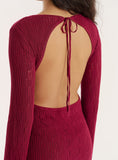 Burgundy Knitted Open Back Mini Dress