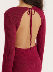 Burgundy Knitted Open Back Mini Dress