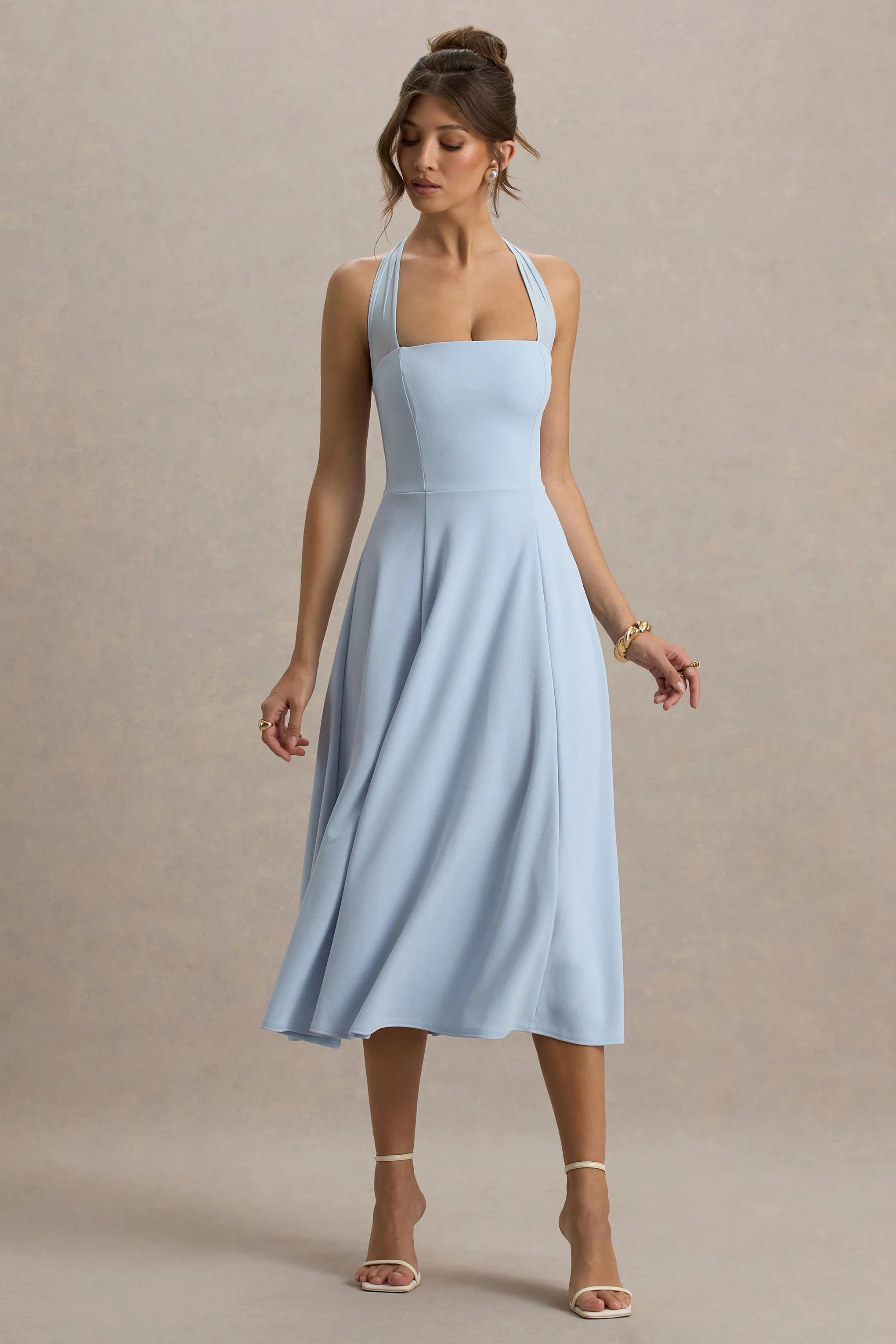 Auburn Powder Blue Halter Neck Midi Dress
