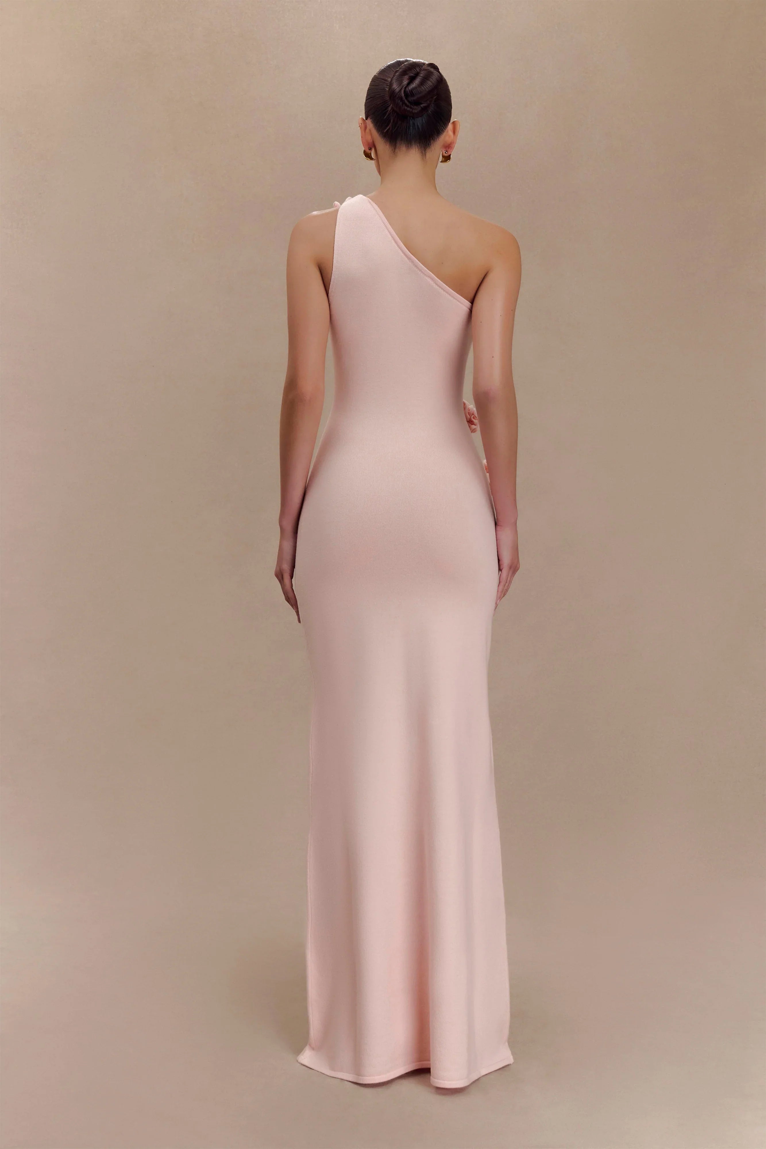 Paloma One Shoulder Knit Maxi Dress With Flowers Baby Pink