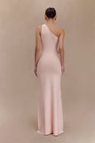 Paloma One Shoulder Knit Maxi Dress With Flowers Baby Pink