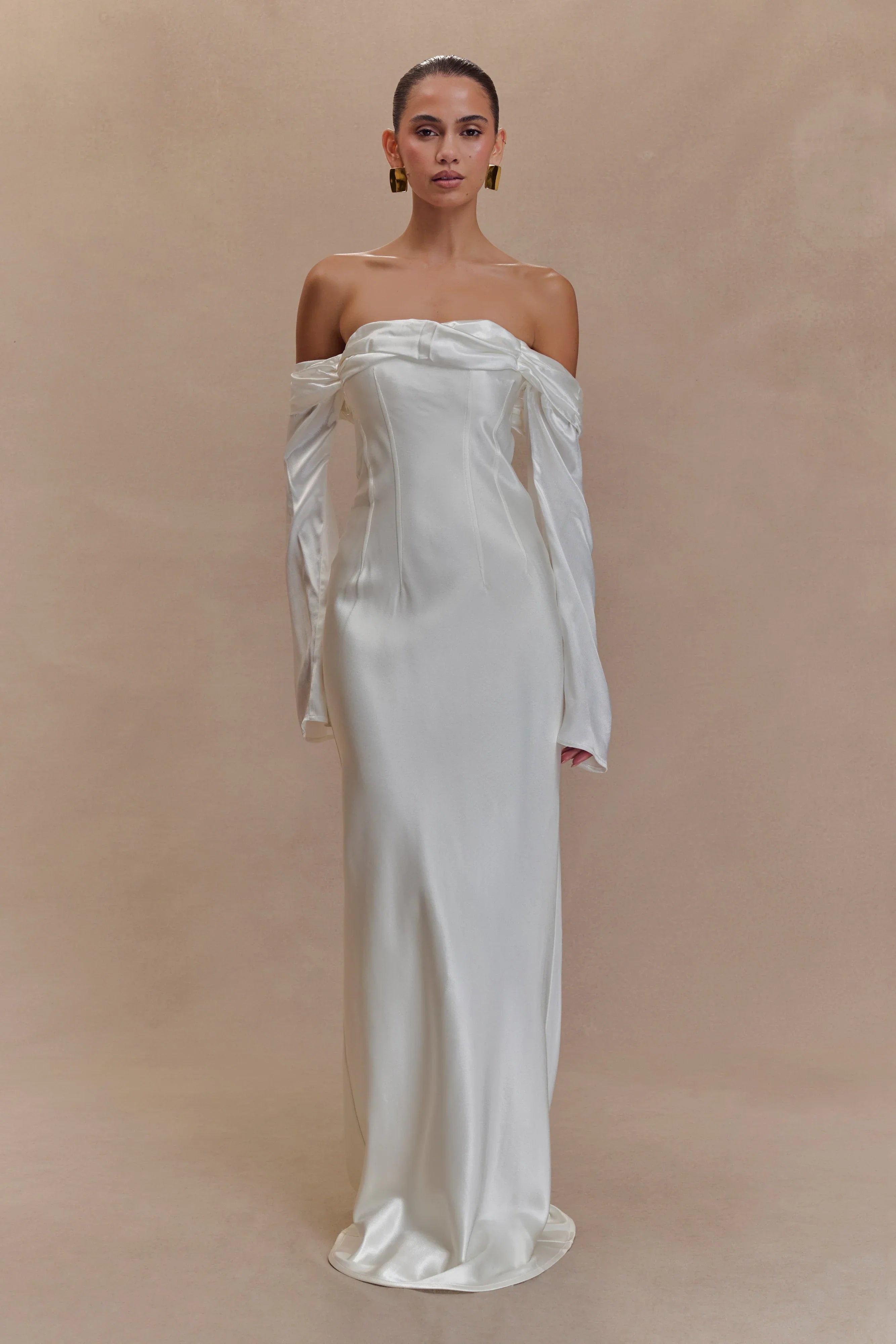 Giselle Off Shoulder Cowl Neck Maxi Dress White