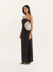 Black Crochet Insert Satin Bandeau Dress