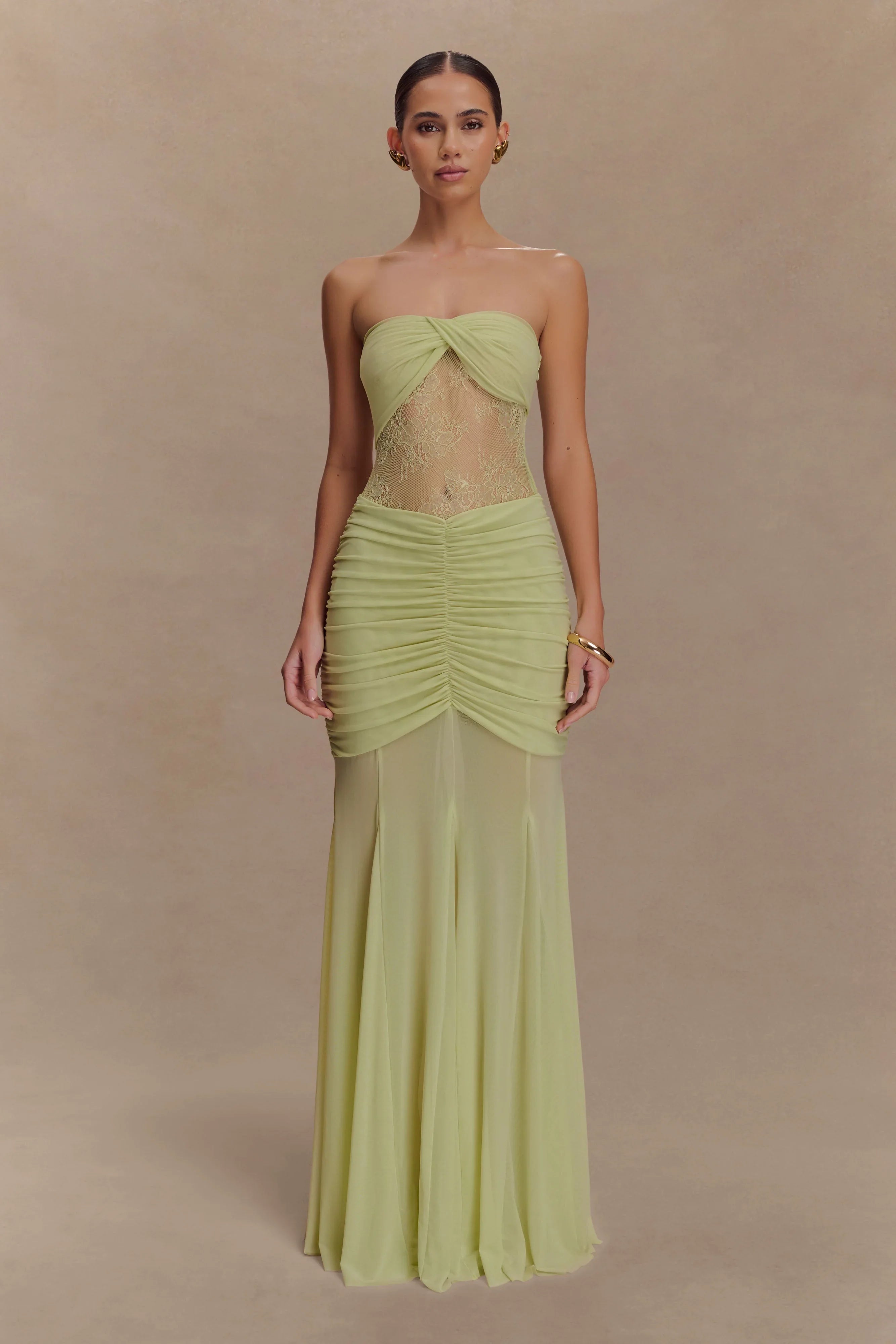 Khadijah Lace And Mesh Maxi Dress Sage