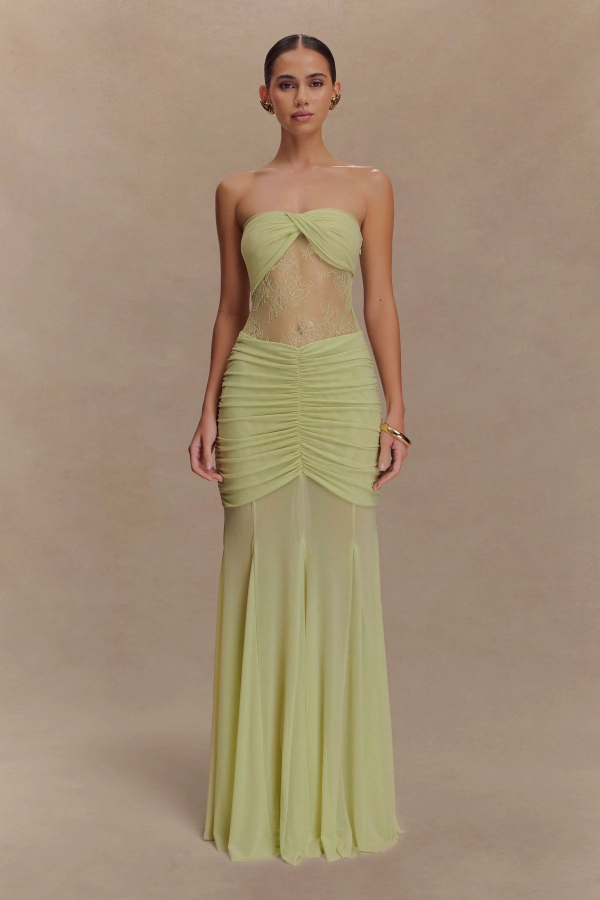 Khadijah Lace And Mesh Maxi Dress Sage