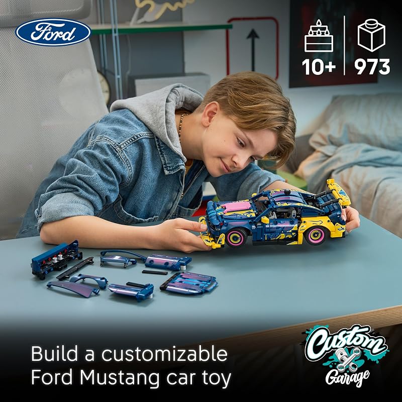 LEGO Technic Custom Garage Ford Mustang GT Car 42236 Customizable Building Toys for Boys Girls Ages 10 Toy Car for Display for Bedroom 973 pieces Gifts for Kids