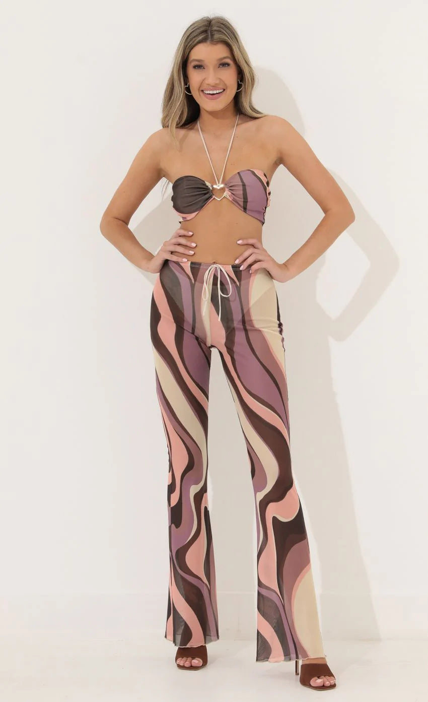 Three Piece Set in Brown Swirl