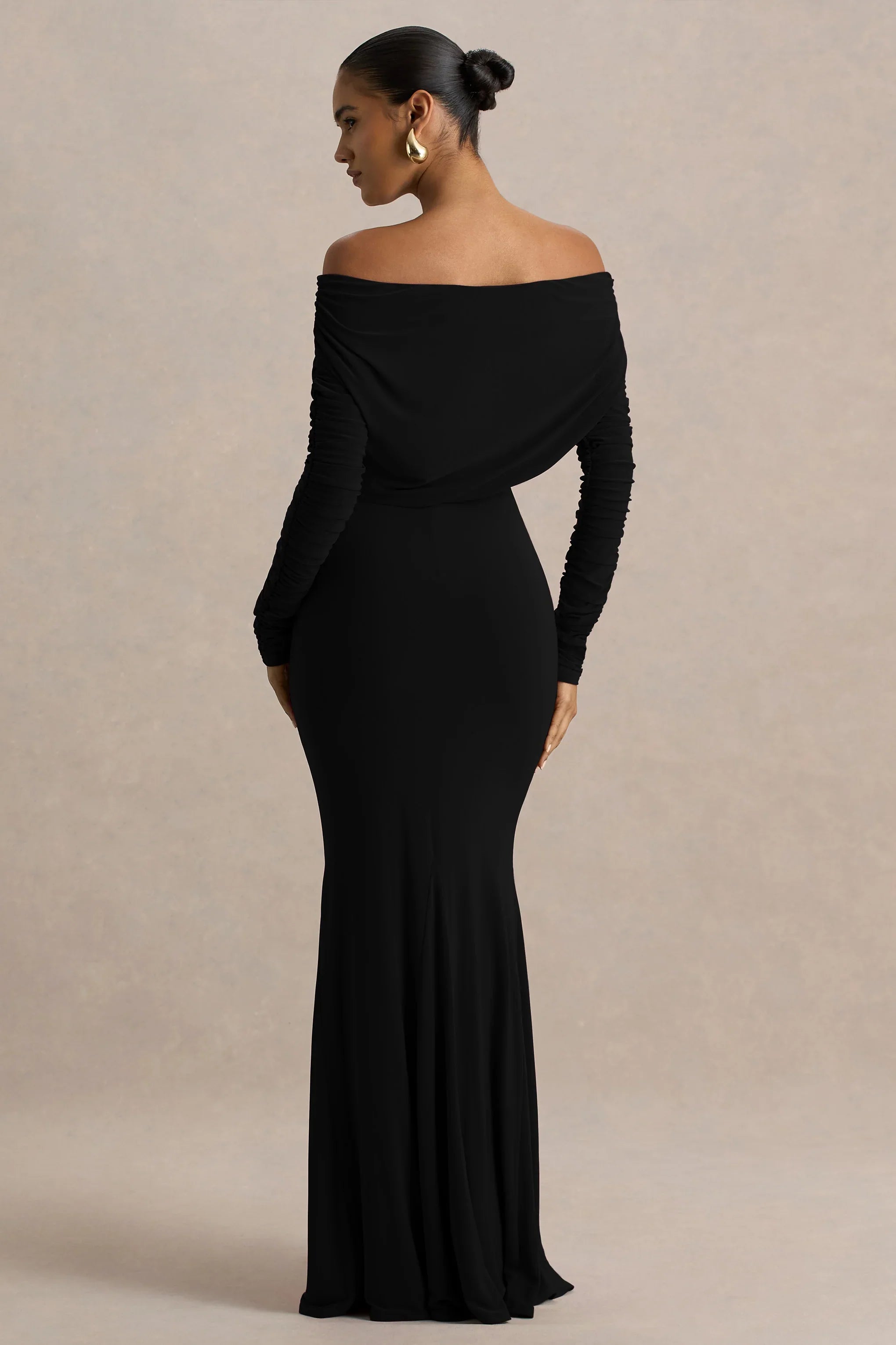 Cilla Black Bardot Neck Maxi Dress With Ruched Detailing