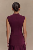 Romaine High Neck Bandage Knit Top Wine