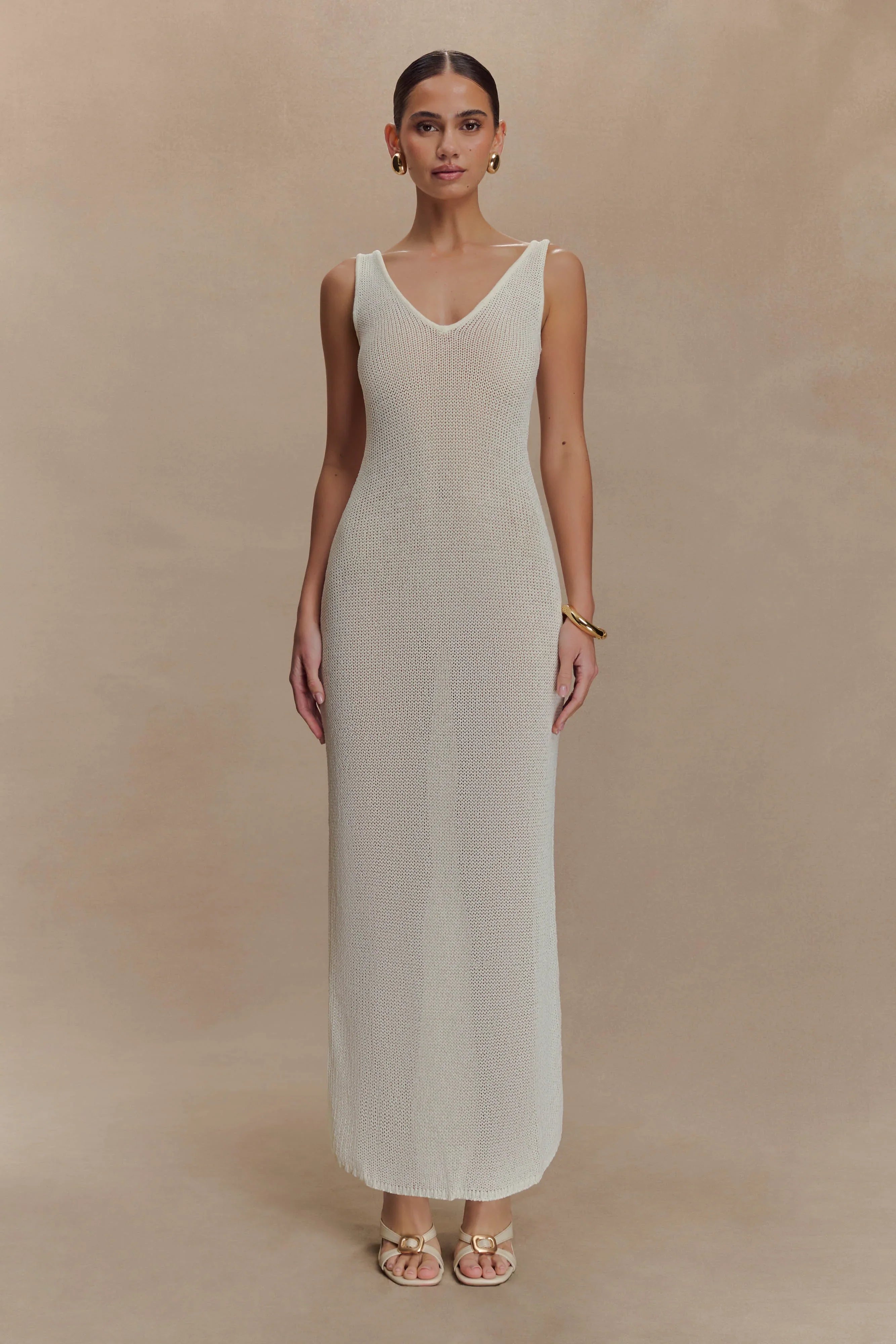 Ari Tape Yarn Knit Maxi Dress White