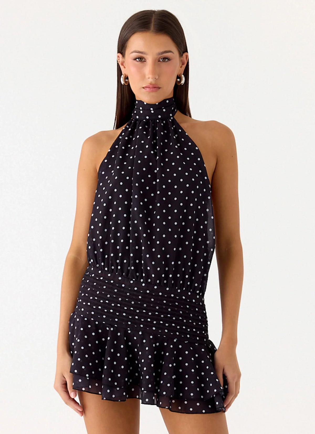Willow Chiffon Mini Dress Black Polkadot