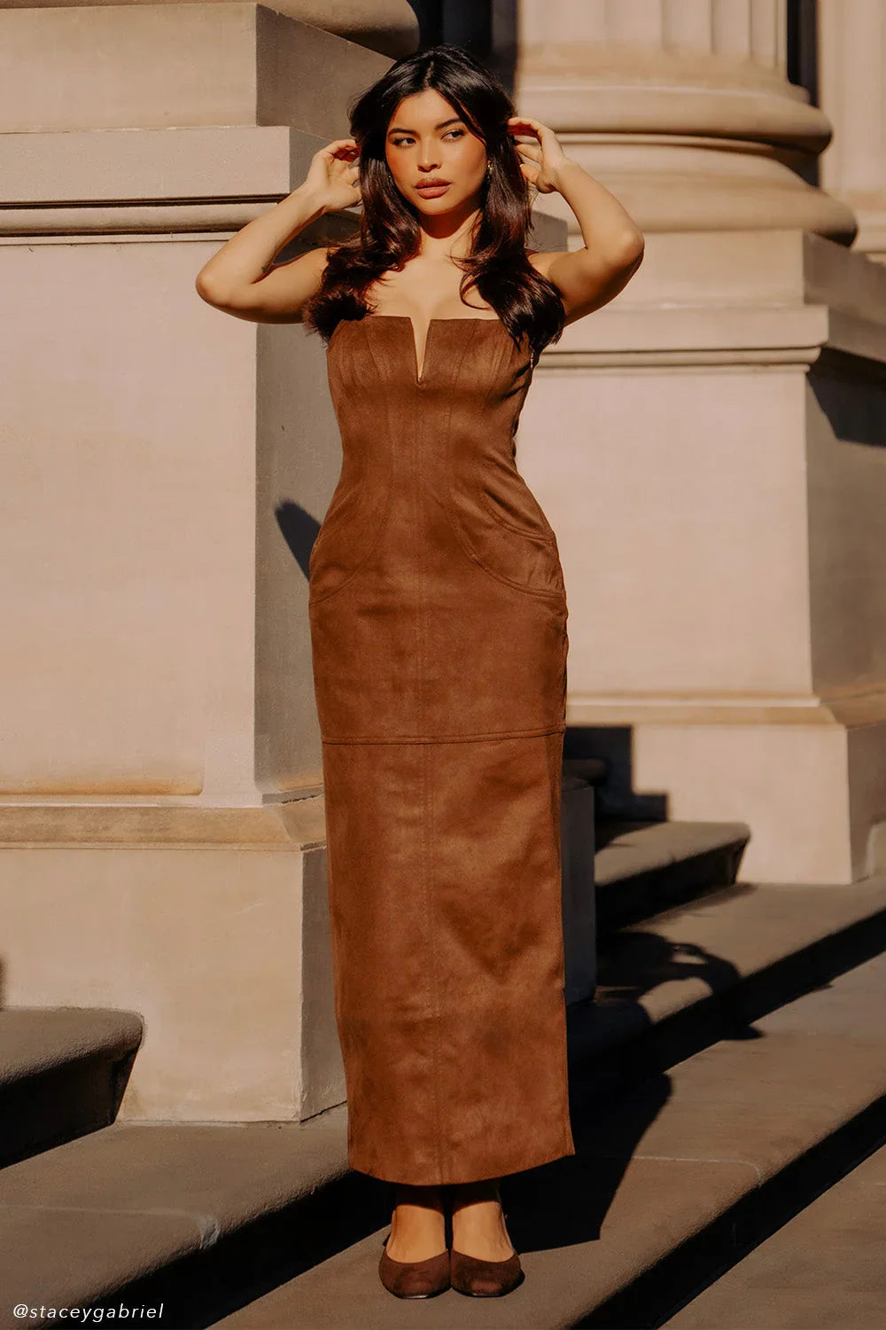 Liam Faux Suede Maxi Dress Dark Chocolate