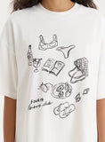 Cream Illustration Print Oversized T Shirt