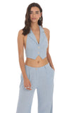 Linen Collared Vest Top in Blue