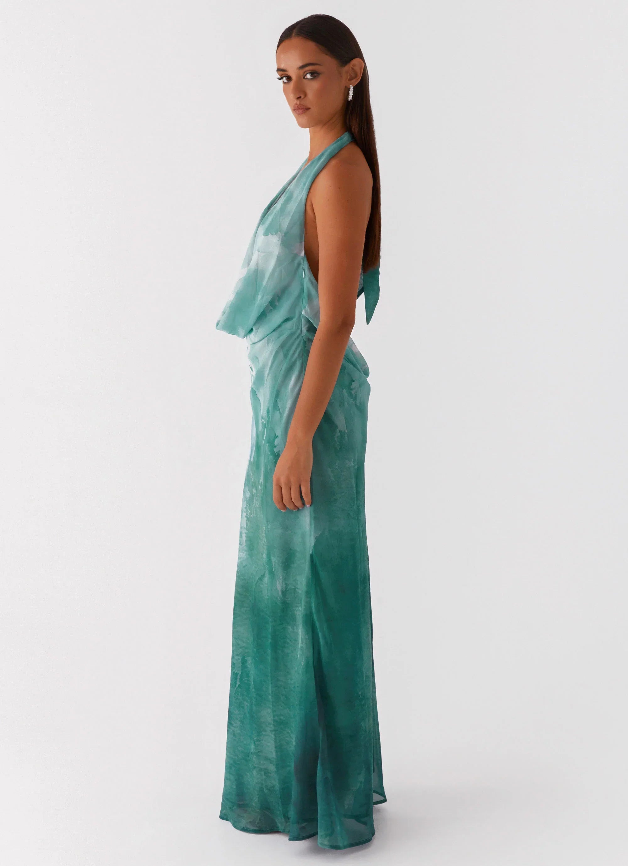 Nerissa Cowl Neck Maxi Dress Green Tie Dye