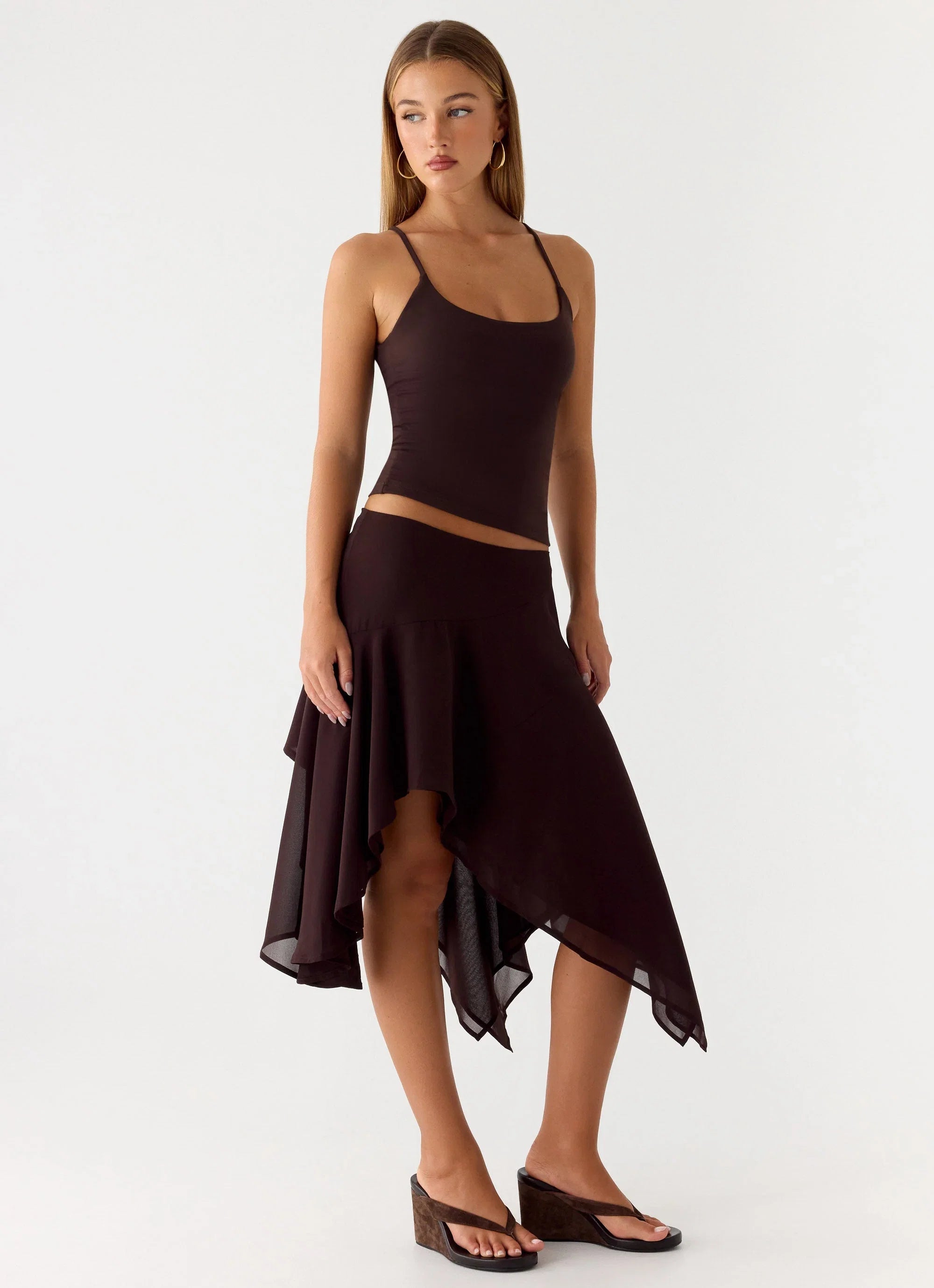 Kia Low Rise Asymmetrical Midi Skirt Chocolate