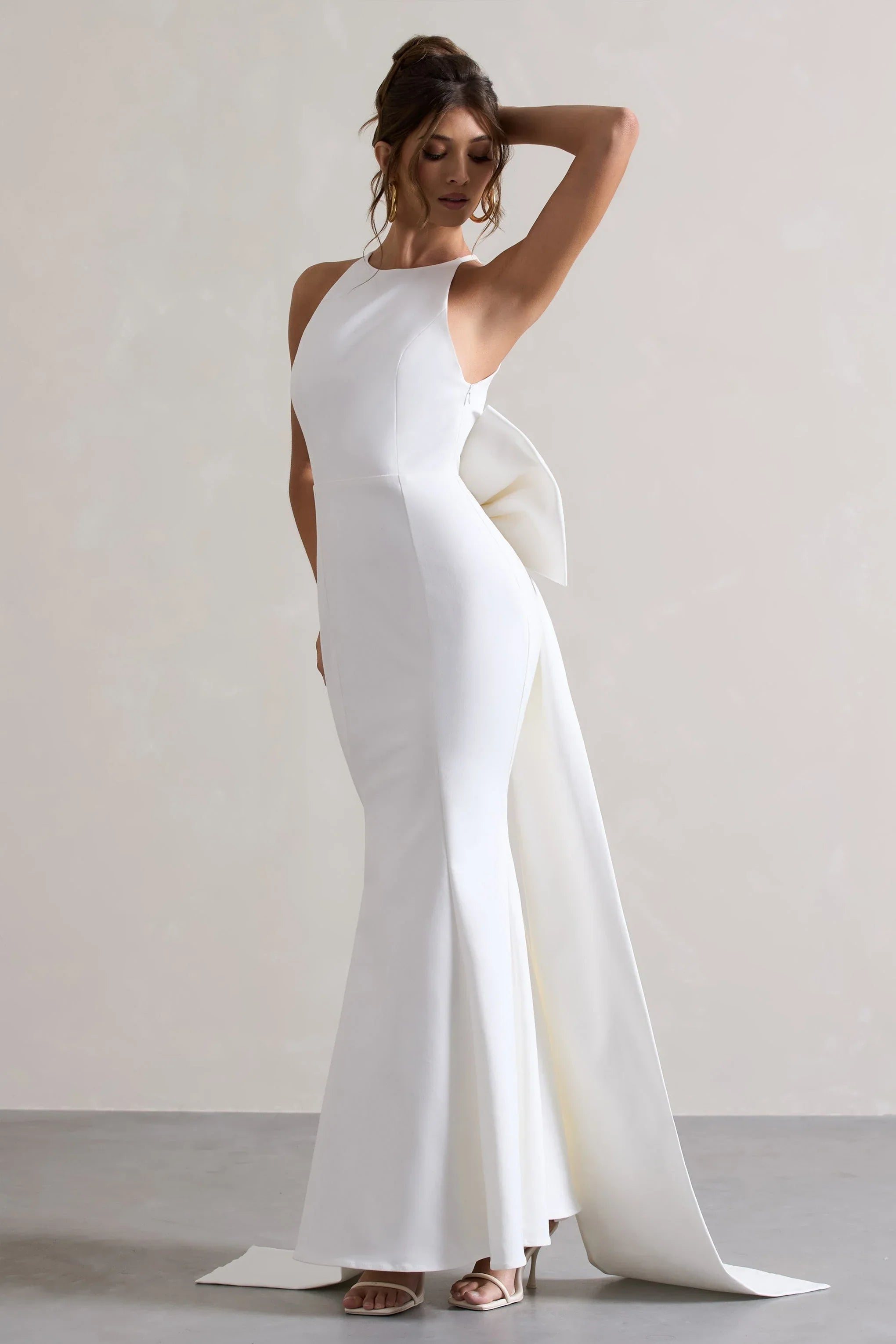 Bestow White Open Back Maxi Dress With Oversized White Bow