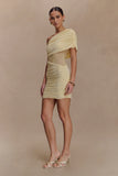 Dallas One Shoulder Mesh Mini Dress Lemon