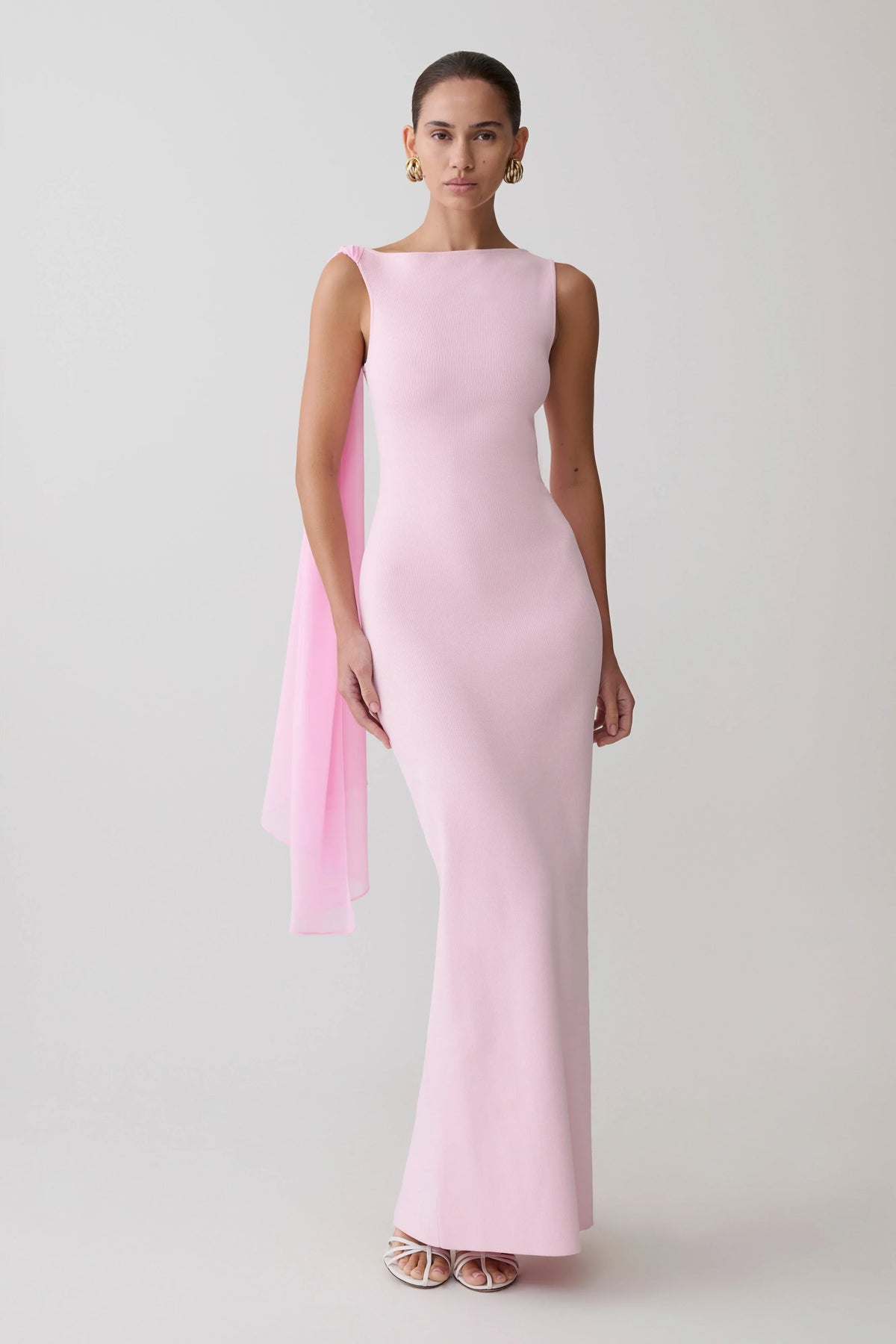 Farid Bandage Midi Dress With Chiffon Baby Pink