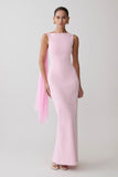 Farid Bandage Midi Dress With Chiffon Baby Pink
