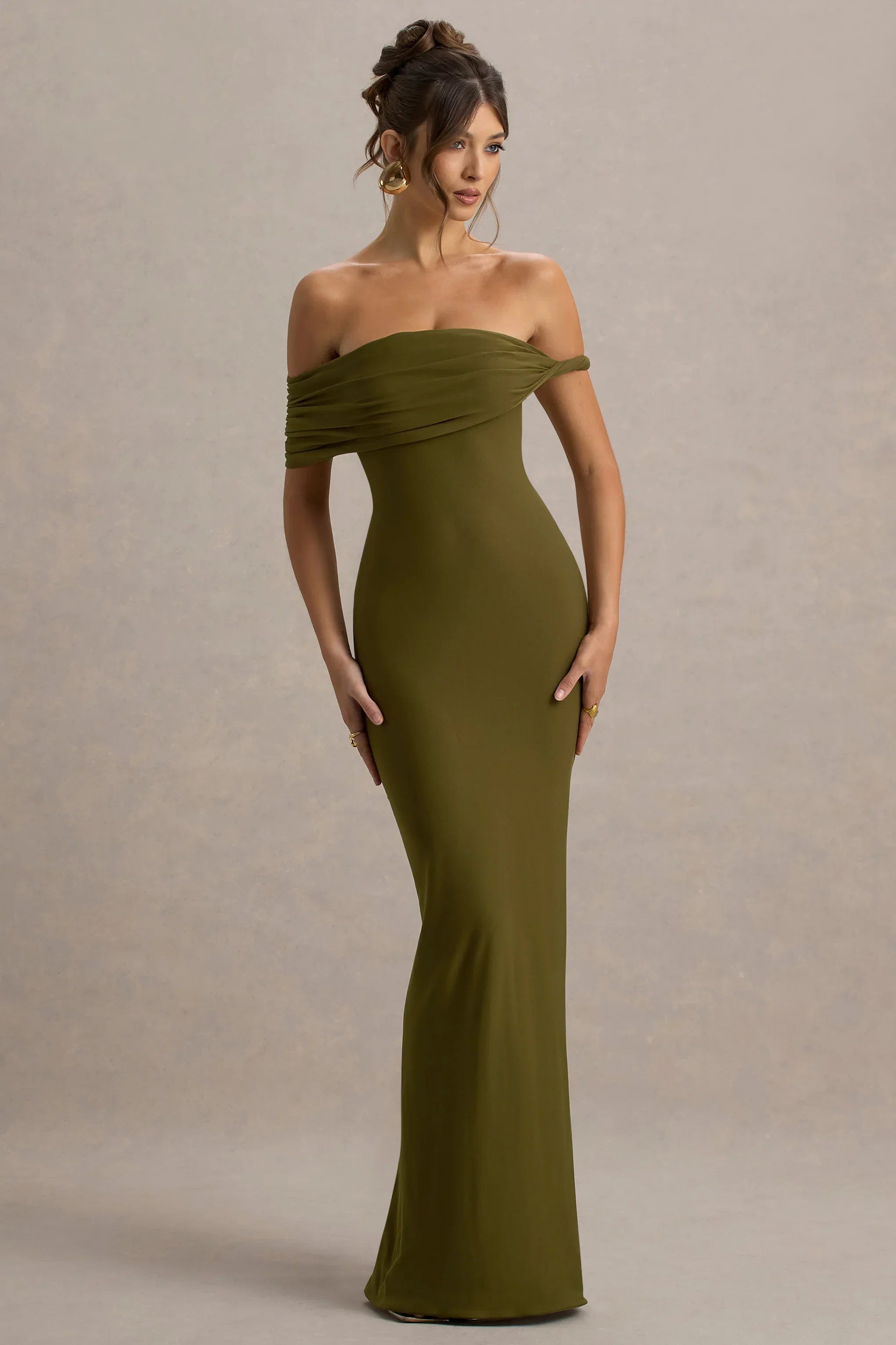 Melika Green Twisted Bardot Maxi Dress