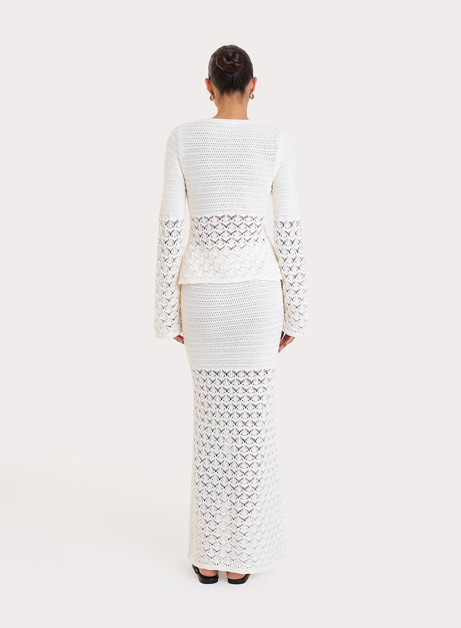Cream Crochet Drop Waist Maxi Skirt